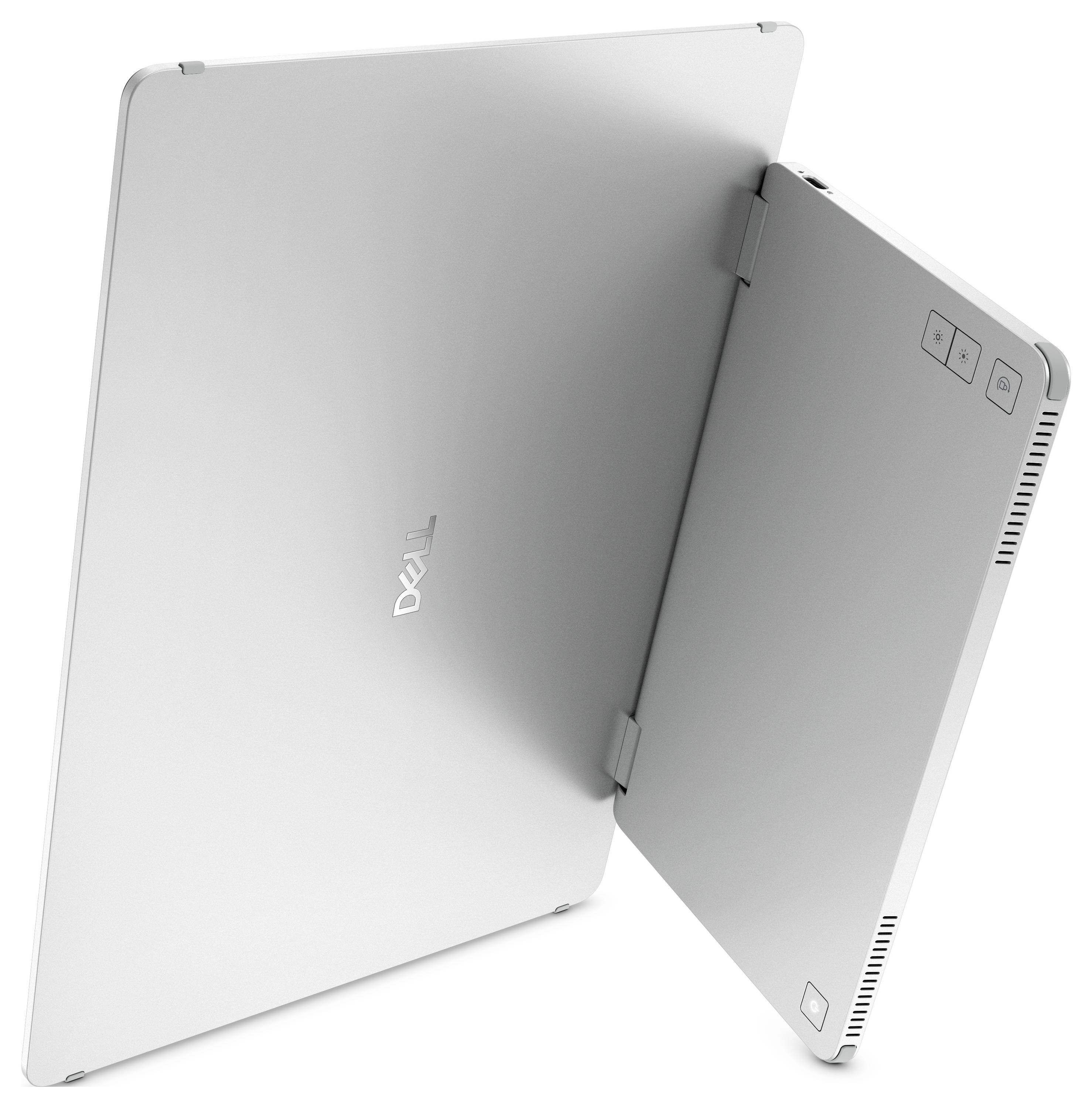 Otevřený stříbrný notebook zachycený zezadu v šikmém pohledu, s viditelnými panty a větracími otvory.