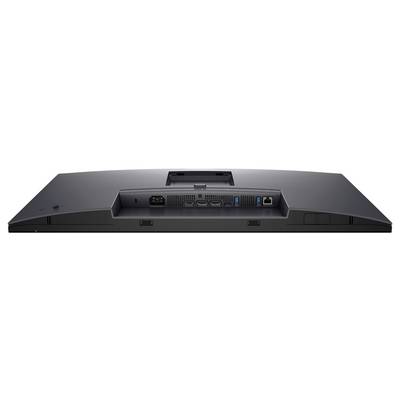 Zadní strana počítačového monitoru s několika porty, jako jsou HDMI, DisplayPort, USB a síťový konektor.