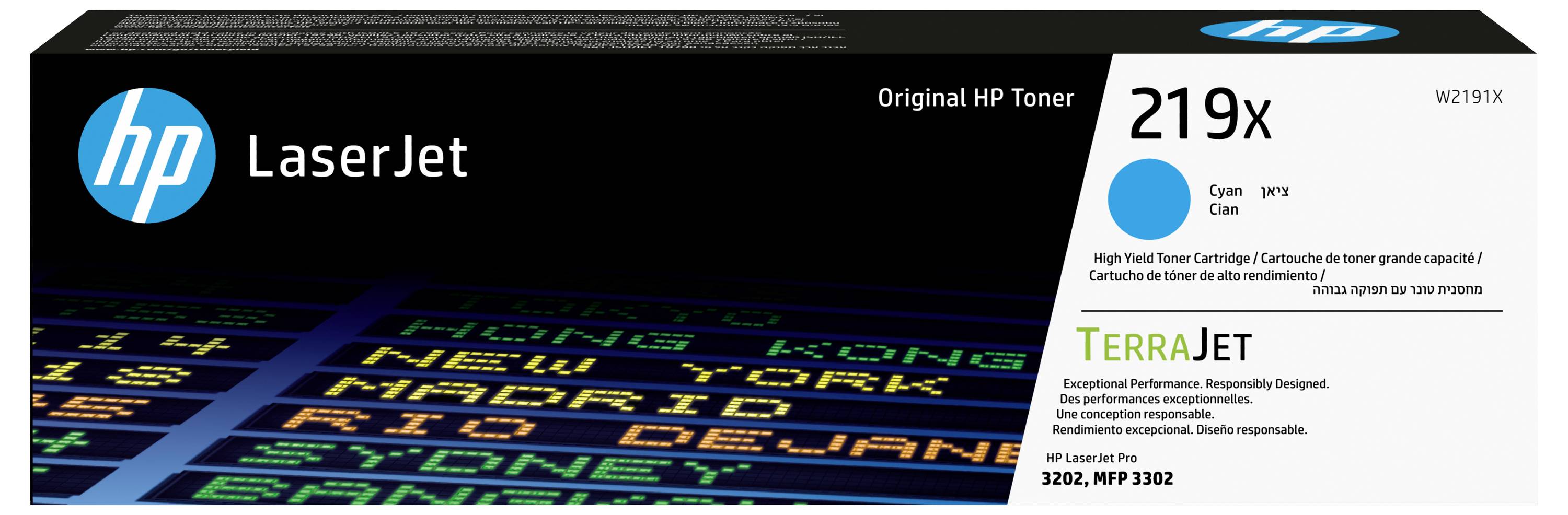 Originální HP toneryカートridge v krabici HP LaserJet označené 219X, azurová, pro tiskárny TerraJet a řadu MFP 3302/3202.