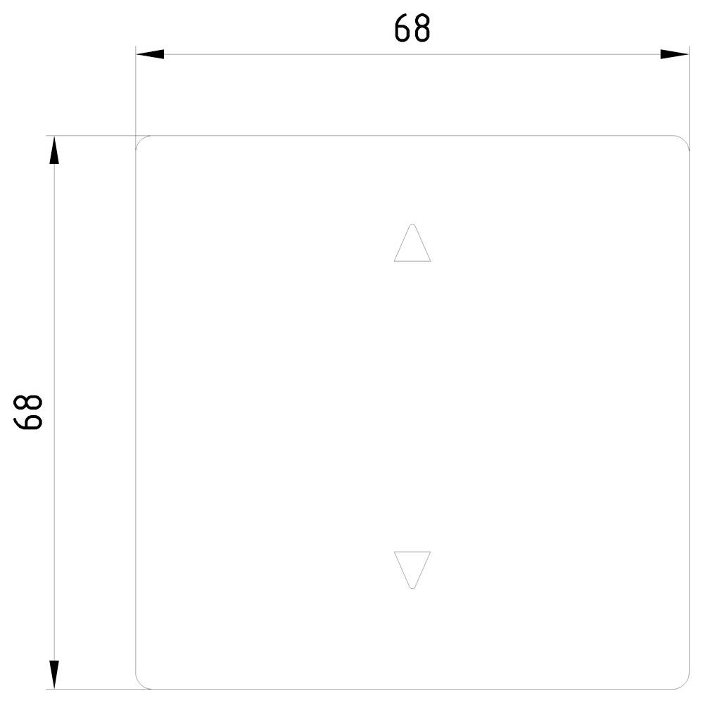 Čtvercový náčrtek součásti s rozměry 68 x 68 mm, označený směrovými šipkami.