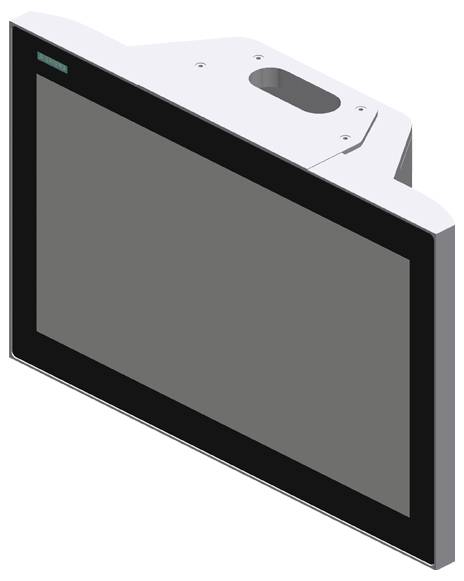 Obrázek zobrazuje plochý displej nebo monitor v krytu. Obrazovka má jasný, obdélníkový tvar.