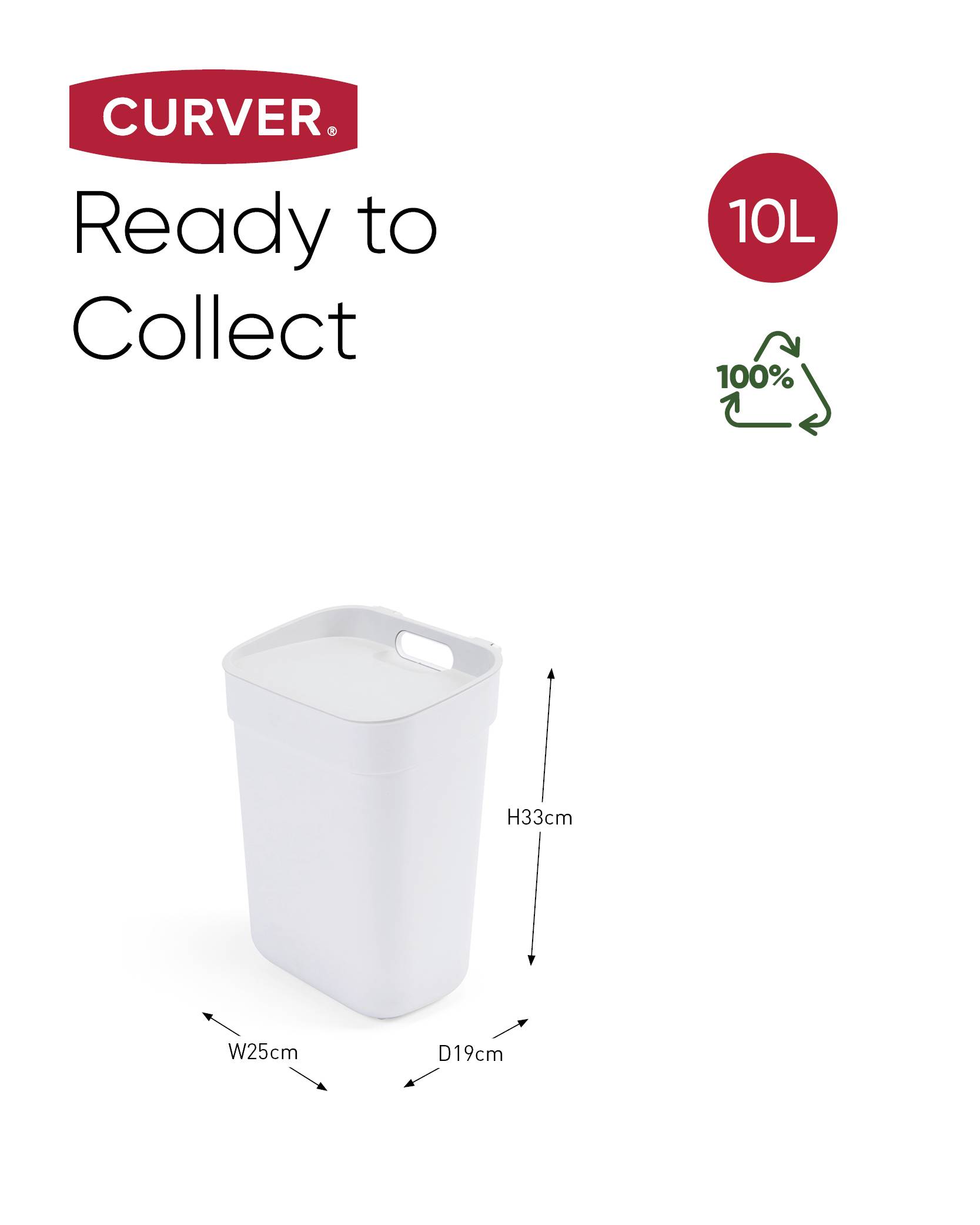 Odpadkový koš 'Curver', 10 l, bílý, výška 33 cm, šířka 25 cm, hloubka 19 cm, 100% recyklovatelný.