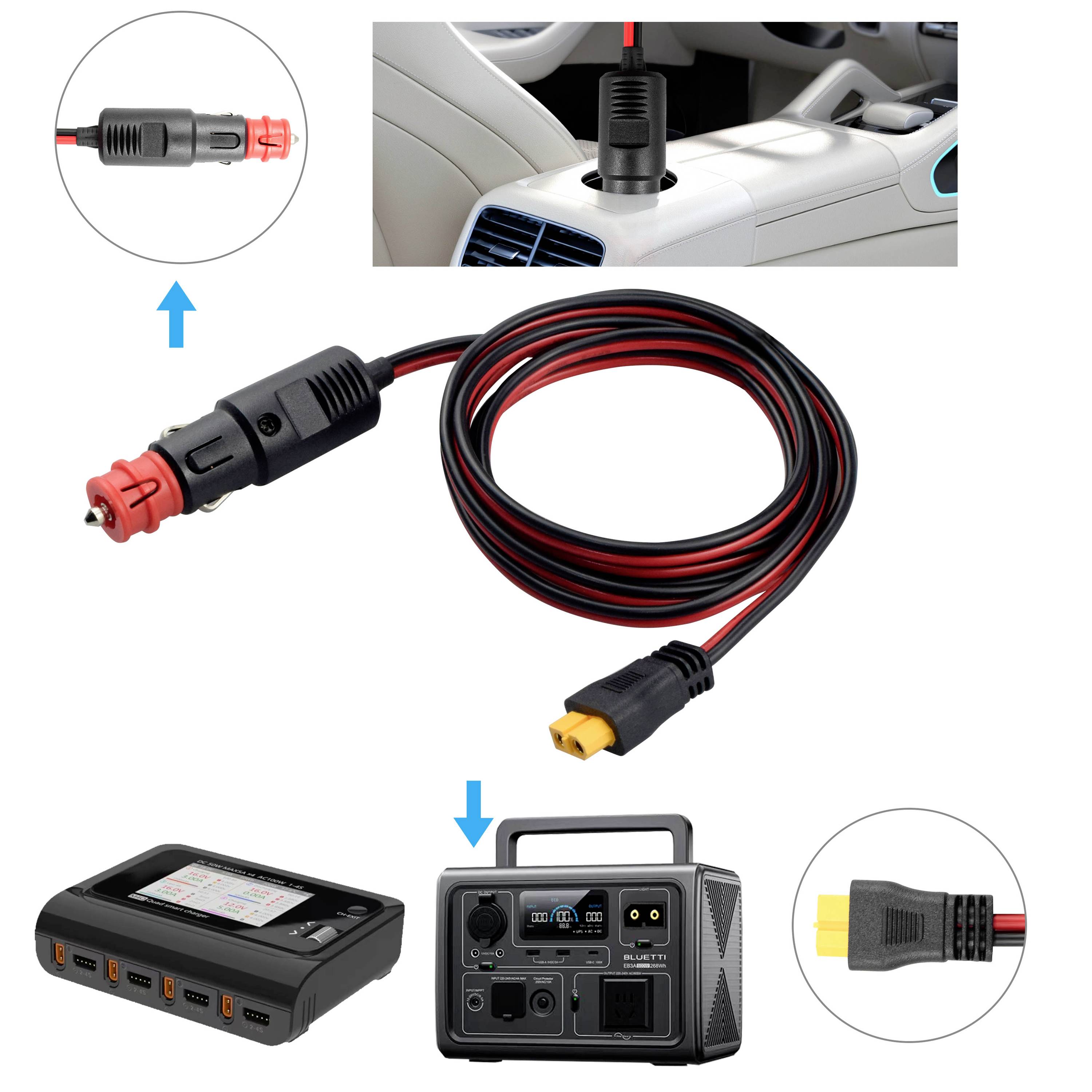 Konektor do cigaretového zapalovače na kabel XT60, 2 m TC-13619280 černá, červená TRU COMPONENTS Množství: 1 ks-4