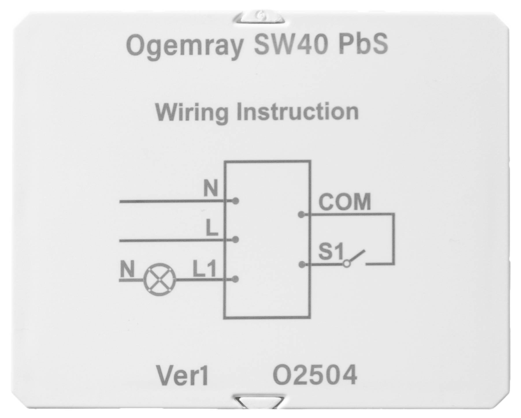 Schéma zapojení elektrického obvodu s označeními: 'N', 'L', 'L1', 'COM', 'S1'. Nahoře je napsáno 'Pokyny pro zapojení'.