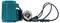 Boční pohled na zelené elektrické zařízení s připojovacími kabely. Na jedné straně má kruhovou kovovou komponenty.