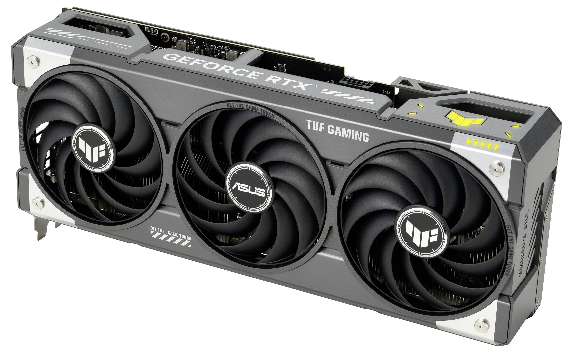 Grafická karta Asus TUF Gaming GeForce RTX se třemi ventilátory.