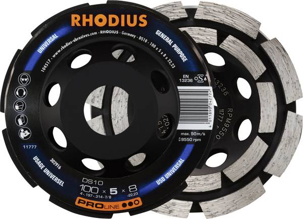 Rhodius 302916 RHODIUS DS10, diamantová hlava brusky 100 x 5,0 x 8,0 x 22,23 mm, diamantová hlava, proline, pro beton DS10   1 ks