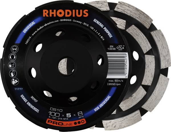Rhodius 302927 RHODIUS DS10, diamantová hlava brusky 100 x 5,0 x 8,0 x M14 mm, diamantová hlava, proline, pro beton DS10   1 ks