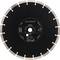 Černý diamantový řezací kotouč značky 'RHODIUS' se stříbrnými zuby, vhodný pro suché i mokré řezání.