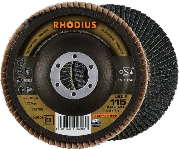 Rhodius 205506 LSZ F EXTENDED vějířovitý brusný kotouč   Zrnitost 60 nerezová ocel, ocel 10 ks