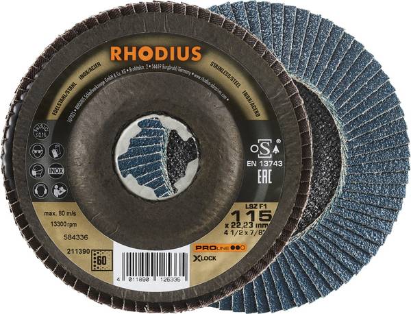 Rhodius 211390 LSZ F1 X-LOCK vějířovitý brusný kotouč   Zrnitost 60 nerezová ocel, ocel 10 ks