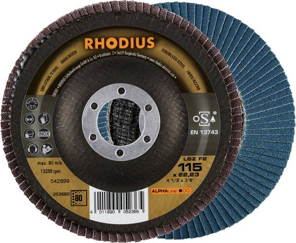 Rhodius 202680 LSZ F2 vějířovitý brusný kotouč   Zrnitost 80 nerezová ocel, ocel 10 ks
