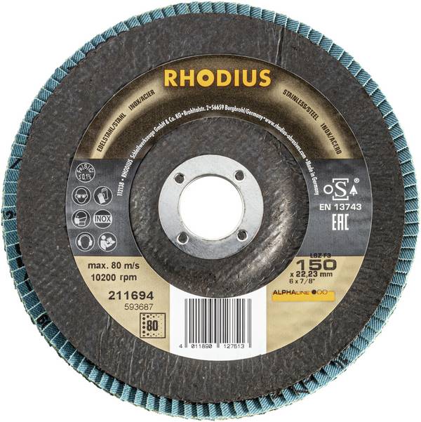 Rhodius 211694 LSZ F3 vějířovitý brusný kotouč   Zrnitost 80 nerezová ocel, ocel 10 ks