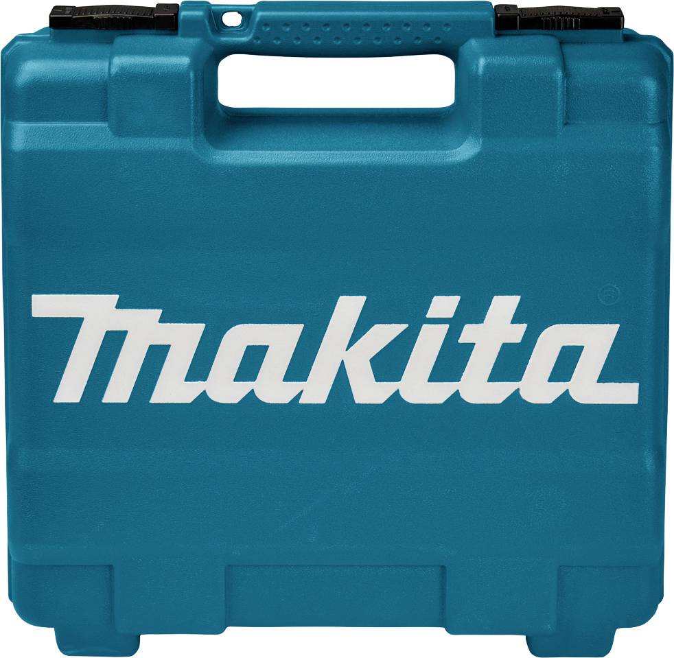 Tyrkysový plastový kufřík s bílým logem značky 'Makita' na přední straně.