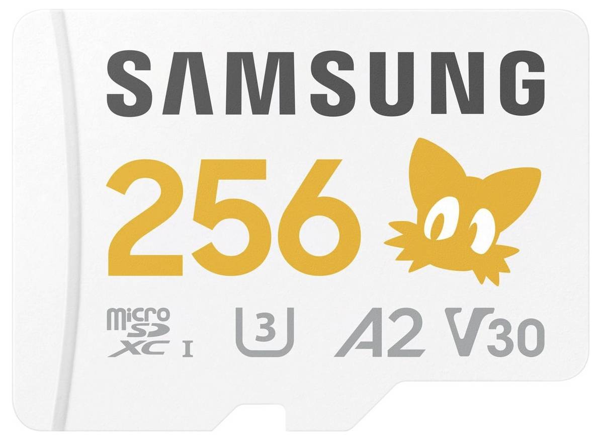 'Samsung 256GB microSD karta, vhodná pro A2, XC, V30 aplikace a vysokou rychlost.'