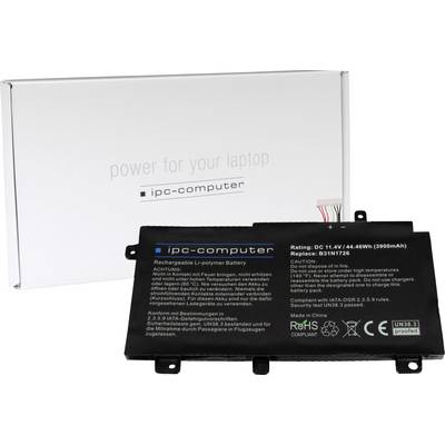 Černá notebook baterie od společnosti 'ipc-computer', model B31N1726, s kapacitou 46,46 Wh (3900 mAh). Balení v pozadí.