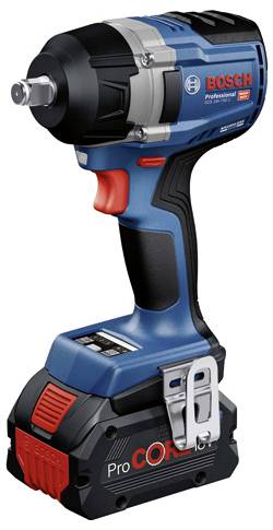 Bezdrátový šroubovák Bosch Professional s modrým tělem, červenou rukojetí a akumulátorem ProCORE 18V. Ideální pro řemeslníky.