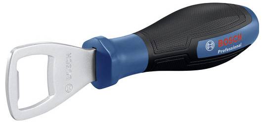 Otvírák láhví s ergonomickou rukojetí, s logem Bosch.