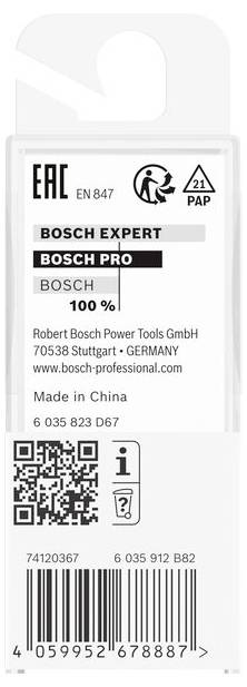 Štítek obalu nářadí Bosch Pro s QR kódem, CE a EAC označením. Vyrobeno v Číně.
