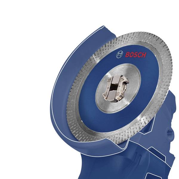Modrý řezný kotouč Bosch se charakteristickým vroubkovaným vzorem na okraji, vhodný pro řezání kovu nebo betonu.