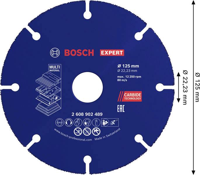 'Vynikající životnost v různých materiálech' - Vysvětluje vlastnosti řezných kotoučů Bosch Expert Carbide Multi Wheel.