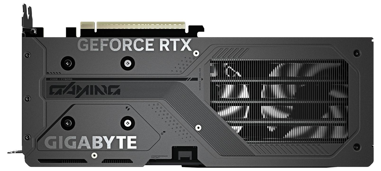 Grafická karta Gigabyte GeForce RTX s ventilátory a chladicími žebry, černá, s nápisem 'GAMING' a 'GIGABYTE'.
