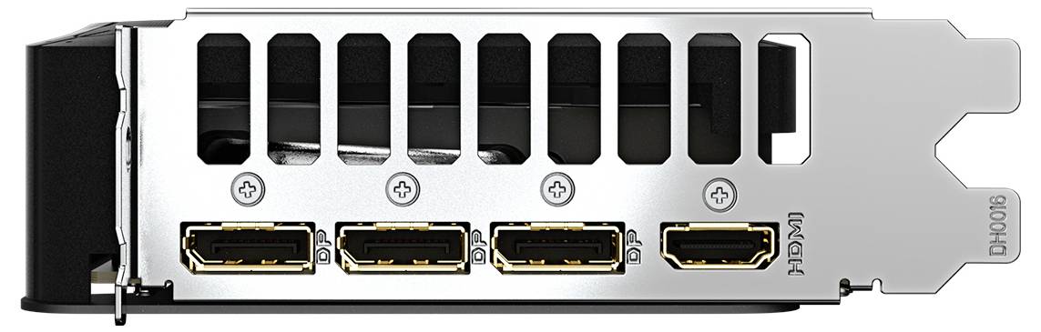 Grafická karta se čtyřmi DisplayPorty pro připojení několika monitorů.