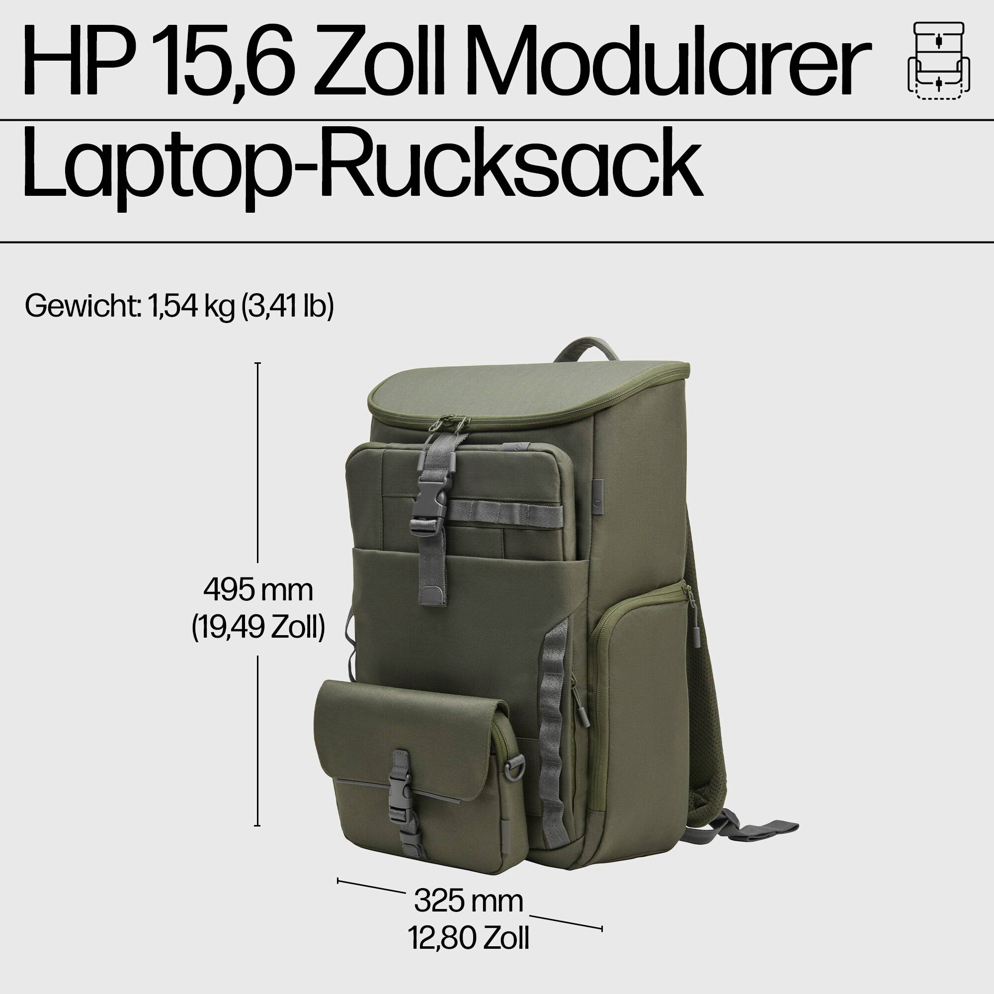 HP batoh na notebooky 9J4C1AA, max. 39,6 cm (15,6") , zelená, šedá-3