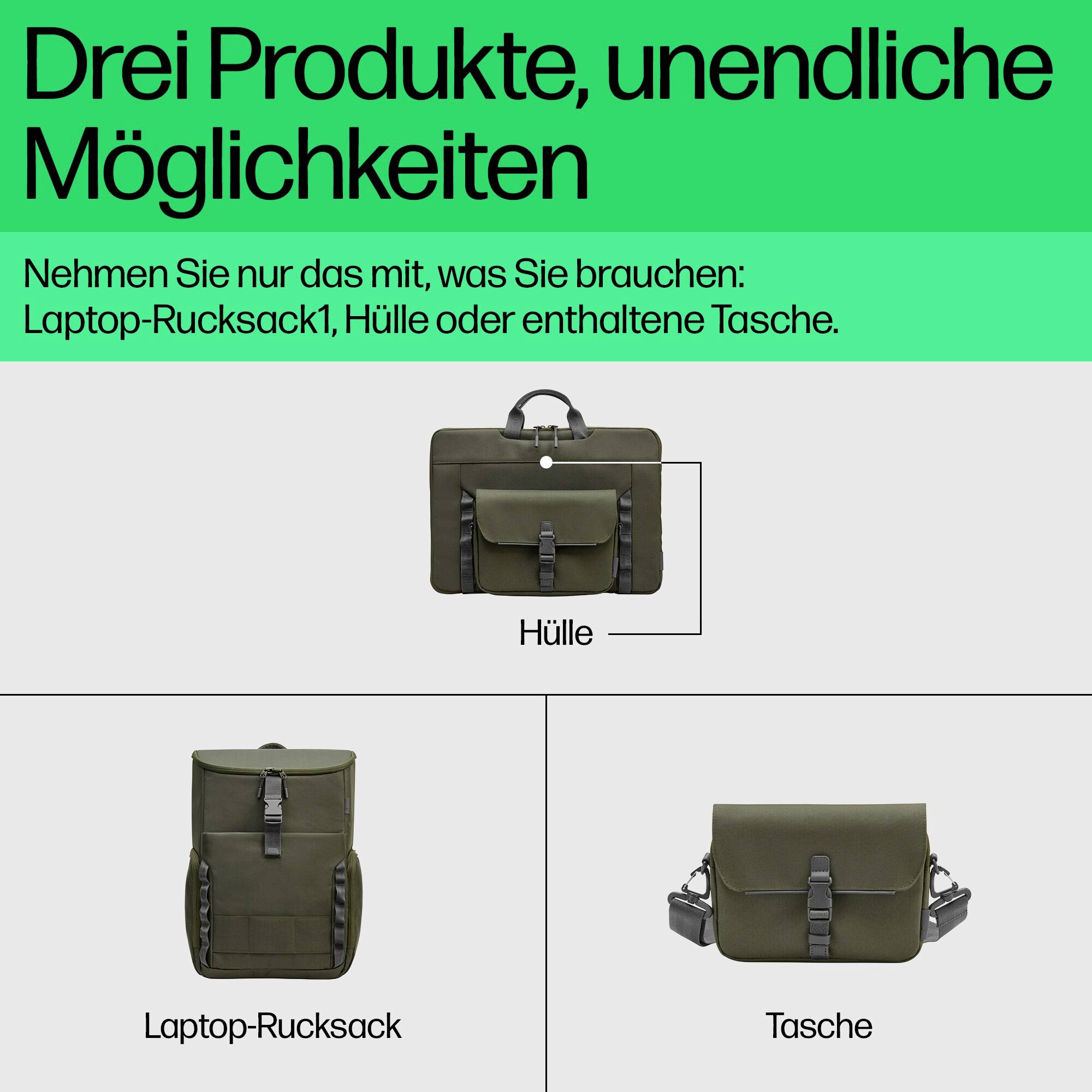 HP batoh na notebooky 9J4C1AA, max. 39,6 cm (15,6") , zelená, šedá-6
