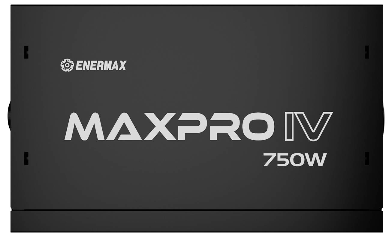Napájecí zdroj 'Enermax Maxpro IV 750W' v černé barvě s bílým textem, s logem Enermax.
