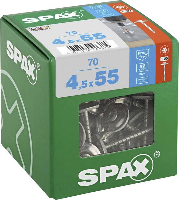 SPAX 4577000450556  Klempířský šroub 4.5 mm 55 mm T-STAR plus   nerezová ocel A2 70 ks