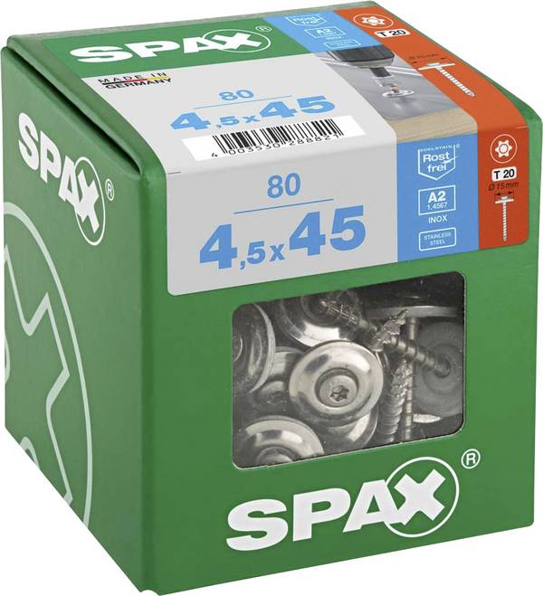 SPAX 4587000450456  Klempířský šroub 4.5 mm 45 mm T-STAR plus   nerezová ocel A2 80 ks
