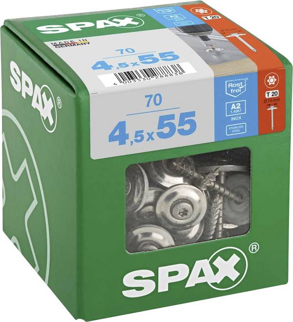 SPAX 4587000450556  Klempířský šroub 4.5 mm 55 mm T-STAR plus   nerezová ocel A2 70 ks