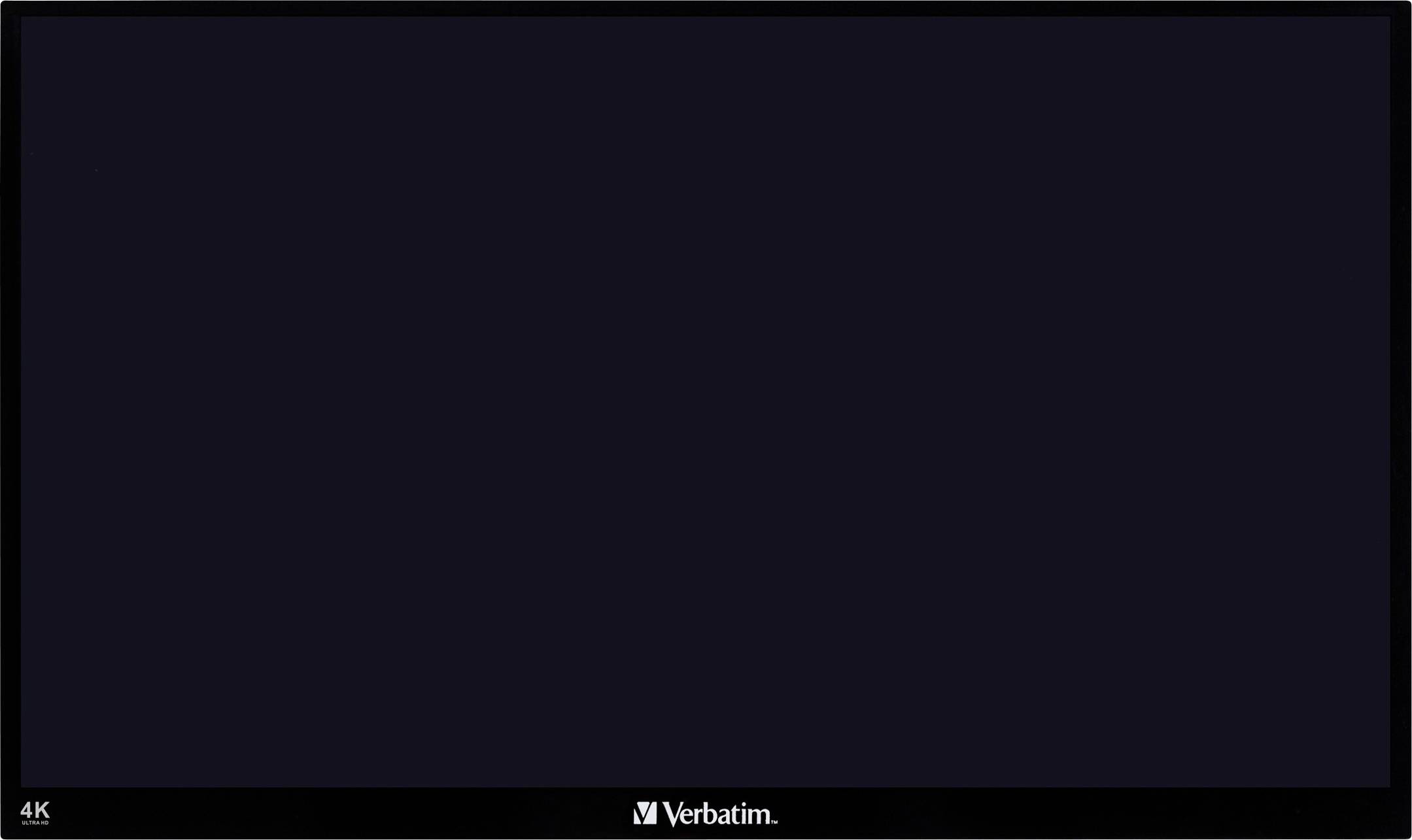 Černý televizní displej s nápisem 'Verbatim' a rozlišením 4K.