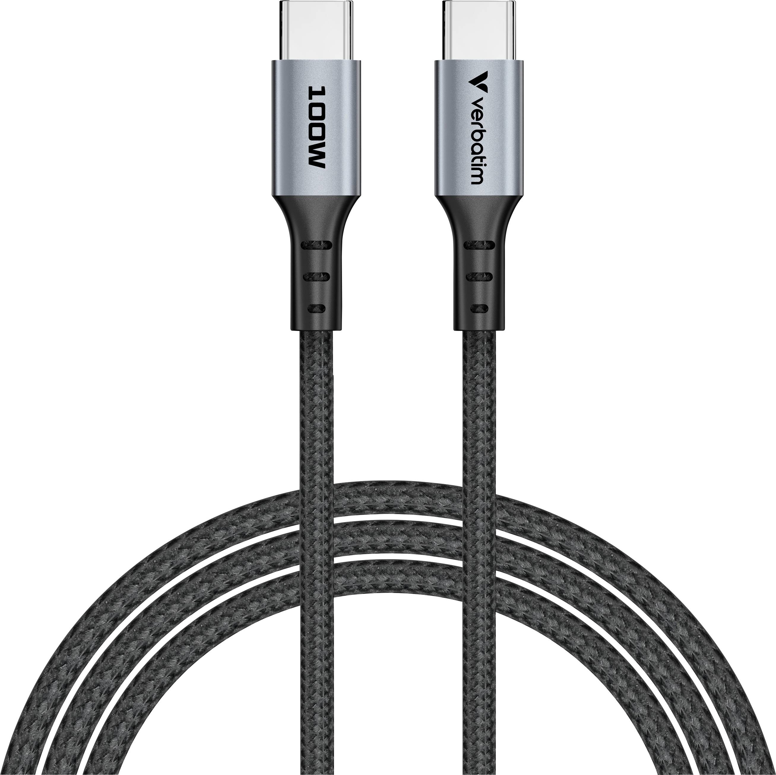 Robustní USB-C kabel s podporou 100W, na jehož konektoru je nápis 'verbatim', vhodný pro rychlé nabíjení a přenos dat.