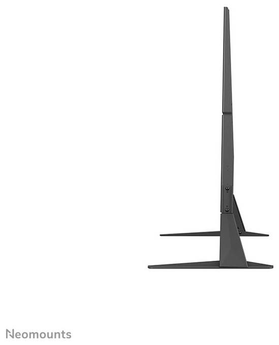 Boční pohled na tenký, černý stojan na monitor od Neomounts. Stojan ukazuje štíhlý design.