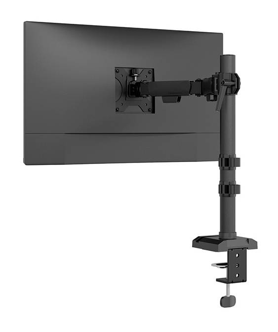 Monitor je uchycen na nastavitelném stolním držáku, který je připevněn svorkou na okraji psacího stolu.