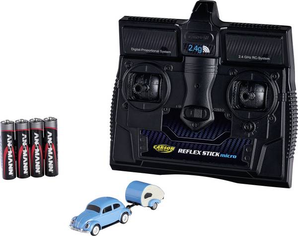 Carson Modellsport 500504148 VW Käfer mit Anhänger 1:87 RC model auta elektrický silniční model vč. akumulátorů, nabíječky a baterie ovladače