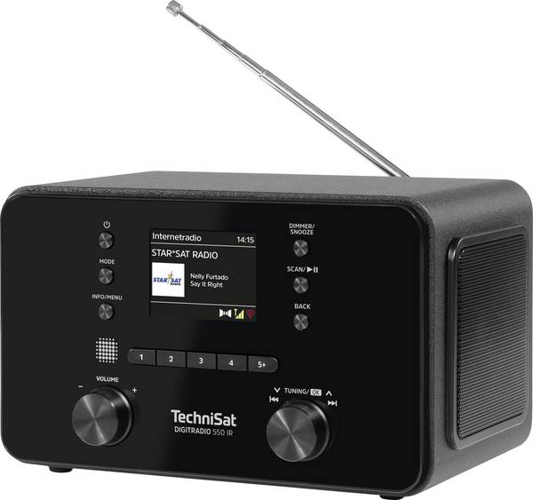 TechniSat DIGITRADIO 550 IR 0000/3995 stolní rádio, DAB+, FM, MP3, USB, Wi-Fi, FM, internet, DAB+, Bluetooth, s USB nabíječkou, funkce alarmu, černá