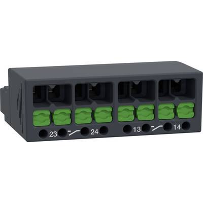 Šedý elektrický konektor s pěti konektory, vybavený zelenými zajišťovacími prvky a očíslovanými kontakty od 13 do 24.