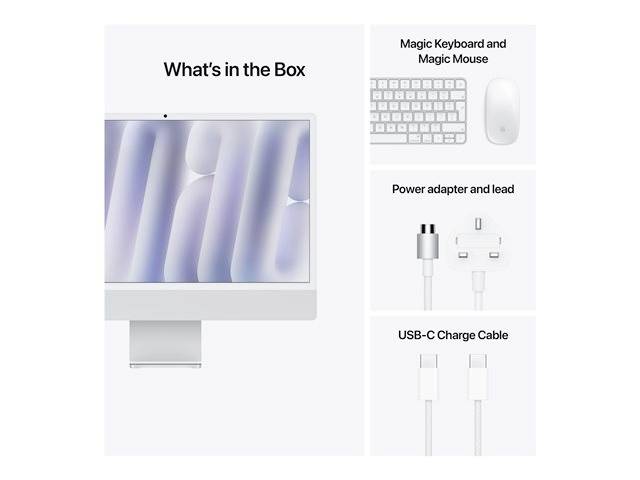 Co je v krabici: Monitor, magic klávesnice a myš, napájecí adaptér s kabelem a USB-C nabíjecí kabel.