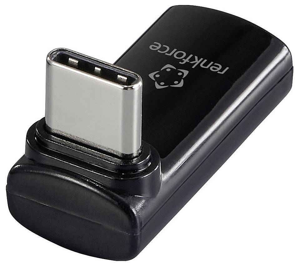 Adaptér USB Type-C značky 'renkforce' zobrazený v detailním záběru, který zdůrazňuje jeho kompaktní a přenosný design.