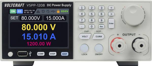 VOLTCRAFT VSPP-1208 laboratorní zdroj 19", nastavitelný, 0 - 80 V/DC, 0 - 30 A, 1200 W, USB, RS-485, LAN, lze programovat, lze dálkově ovládat, výstup 1 x, VC-17068680