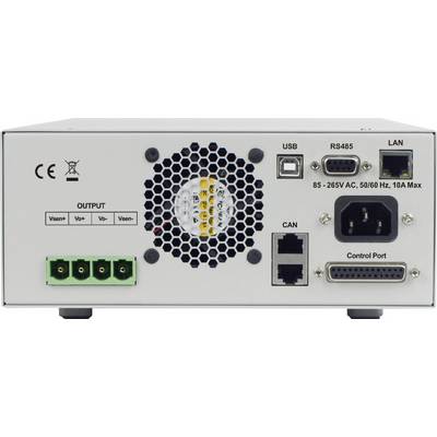 Obrázek znázorňuje zadní panel elektronického zařízení s různými porty, včetně USB, RS485, LAN, CAN a vstupu napájení střídavého proudu.