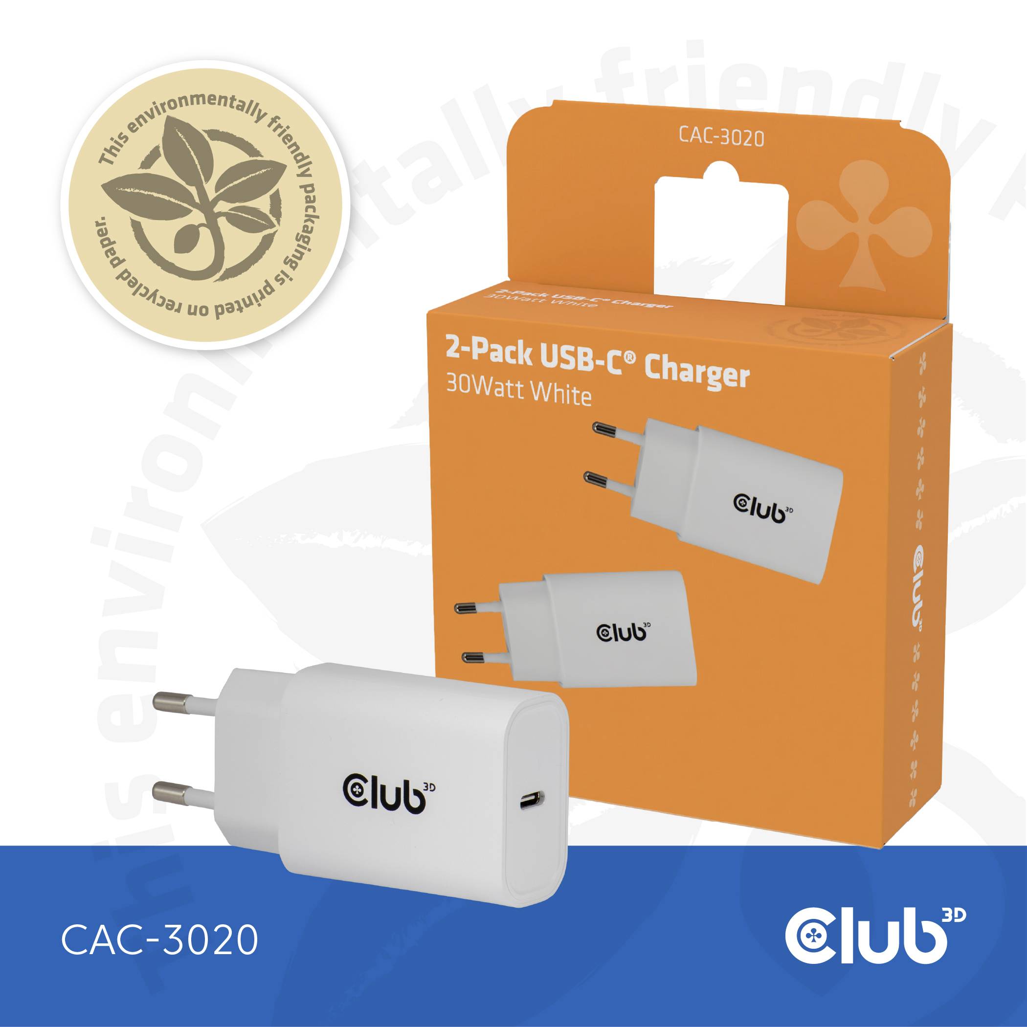 club3D CAC-3020 USB nabíječka, USB Power Delivery (USB-PD) , USB-C® zástrčka, 30 W, Power Delivery 3.0, bílá-3