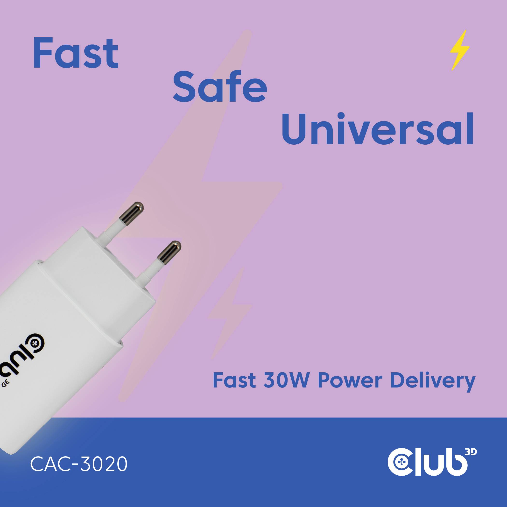 club3D CAC-3020 USB nabíječka, USB Power Delivery (USB-PD) , USB-C® zástrčka, 30 W, Power Delivery 3.0, bílá-4
