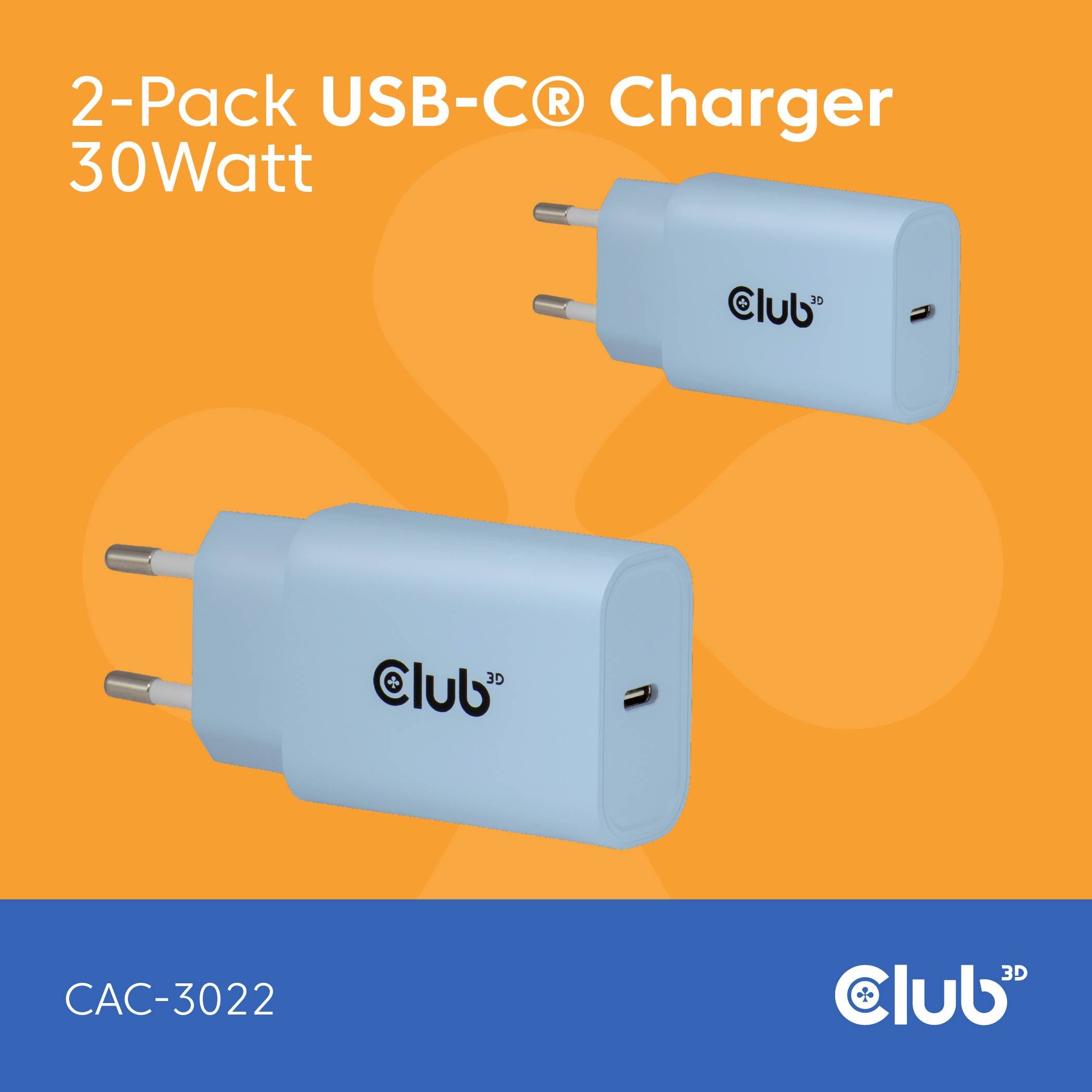 club3D CAC-3022 USB nabíječka, USB Power Delivery (USB-PD) , USB-C® zástrčka, 30 W, Power Delivery 3.0, modrá-6