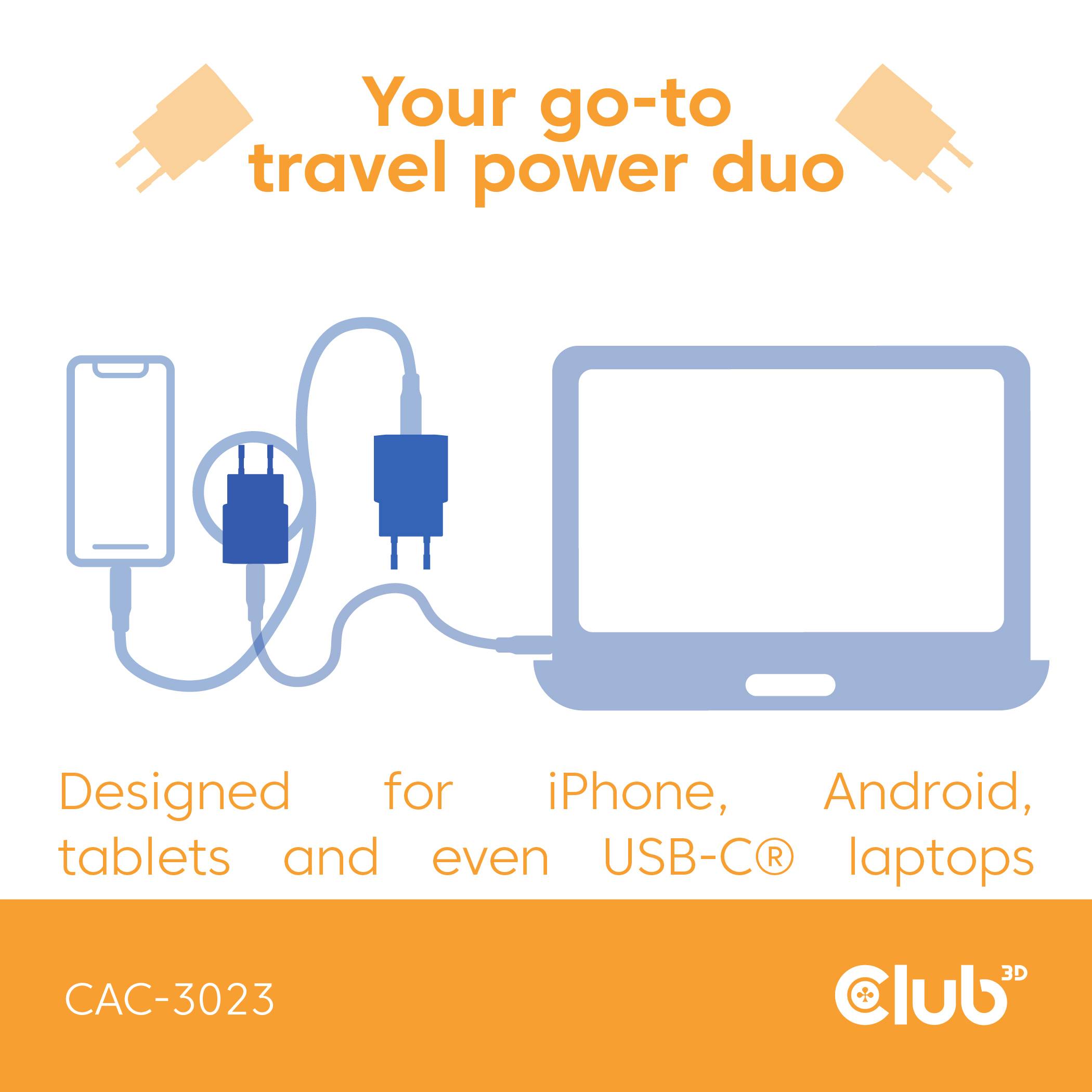 club3D CAC-3023 USB nabíječka, USB-C® zástrčka, 30 W, Power Delivery 3.0, oranžová-6