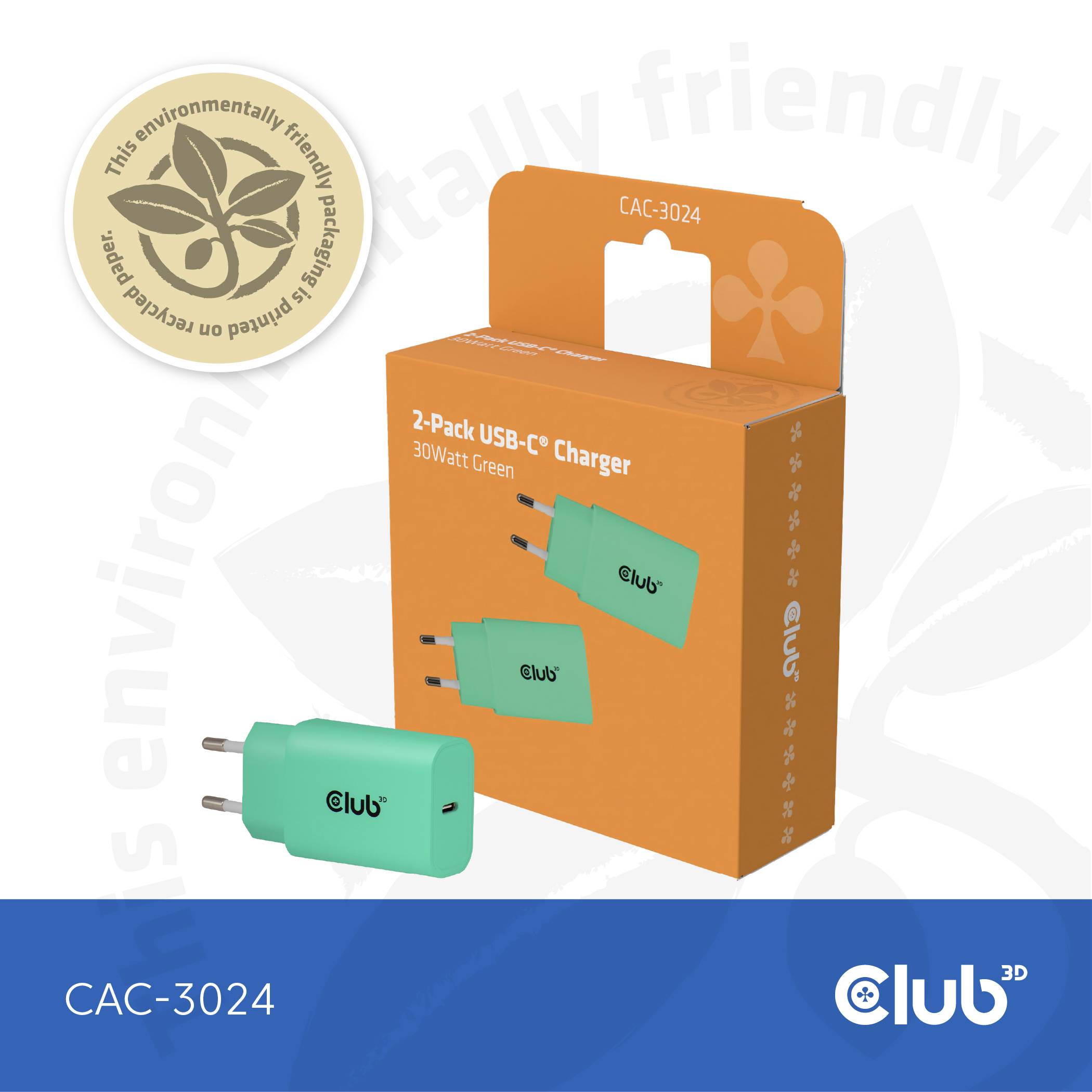 club3D CAC-3024 USB nabíječka, USB-C® zástrčka, 30 W, Power Delivery 3.0, zelená-3