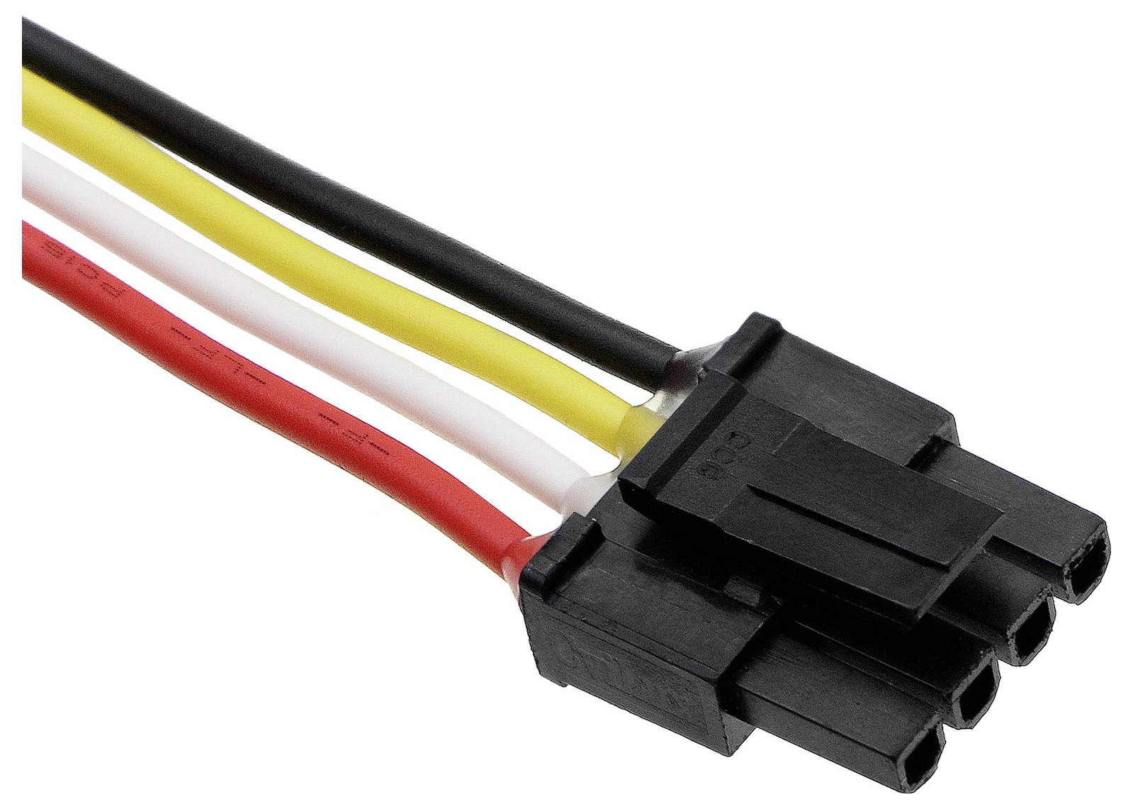 SATA napájecí kabel se třemi vodiči v černé, červené a žluté barvě. Používá se k připojení zdrojů napájení k zařízením v počítačích.